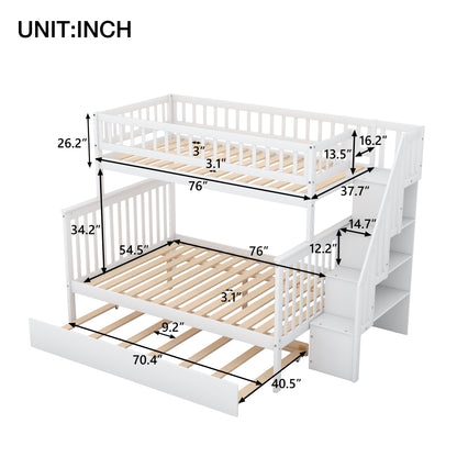 Twin Over Full Bunk Bed with Trundle & Staircase