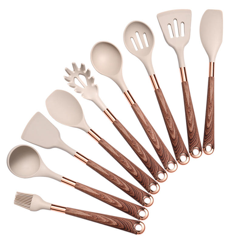 Silicone Kitchen Utensil Set with Wooden Handles