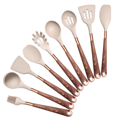 Silicone Kitchen Utensil Set with Wooden Handles