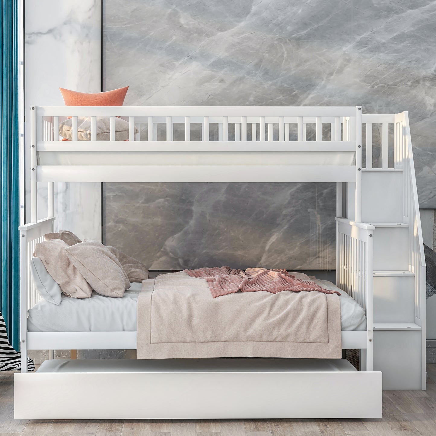 Twin Over Full Bunk Bed with Trundle & Staircase