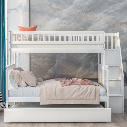 Twin Over Full Bunk Bed with Trundle & Staircase