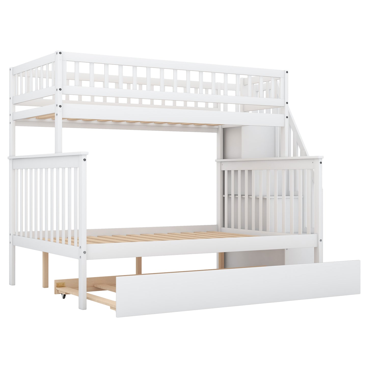 Twin Over Full Bunk Bed with Trundle & Staircase