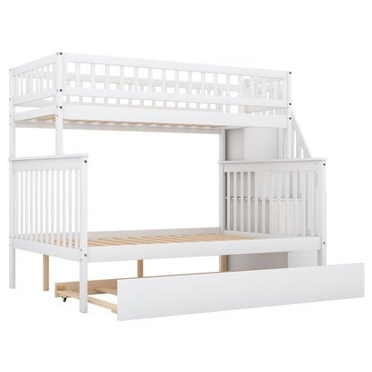 Twin Over Full Bunk Bed with Trundle & Staircase