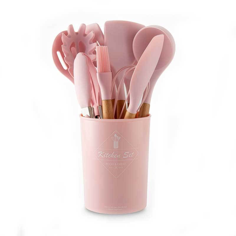 Silicone Cooking Utensils Set Wooden