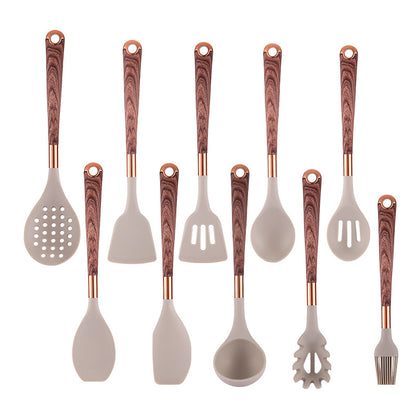 Silicone Kitchen Utensil Set with Wooden Handles
