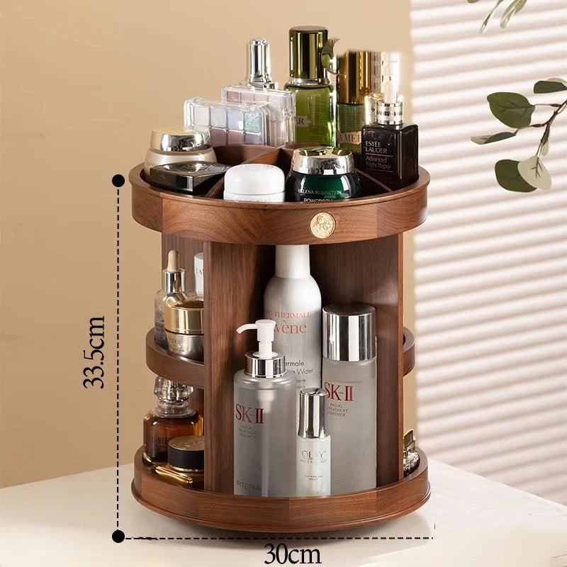 Rotating Wooden Makeup Organizer Box