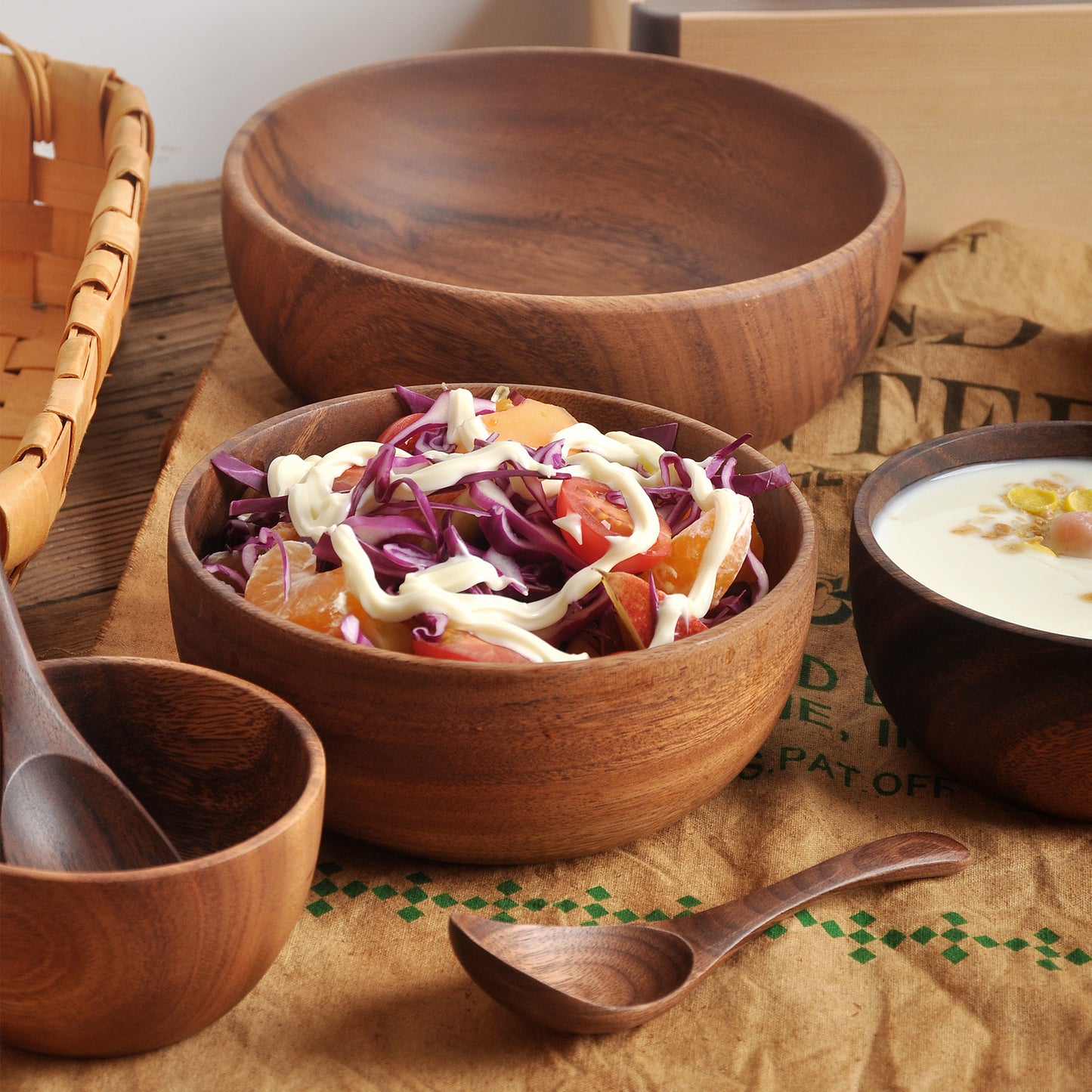 Natural Wooden Salad & Fruit Serving Bowl