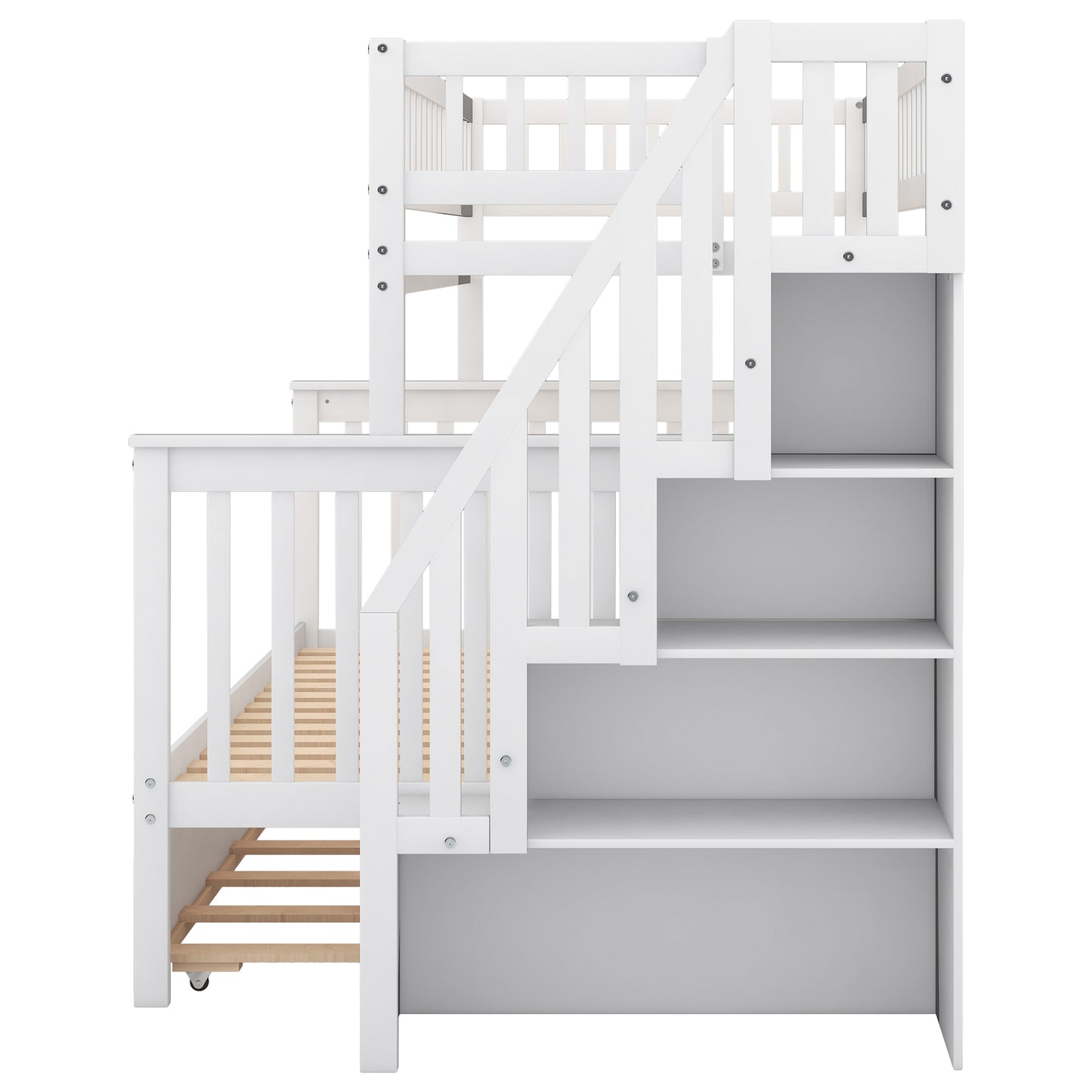 Twin Over Full Bunk Bed with Trundle & Staircase