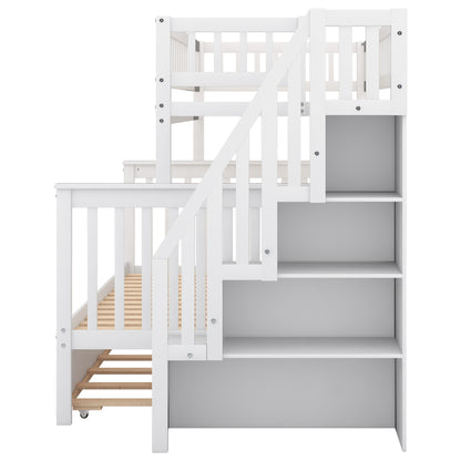 Twin Over Full Bunk Bed with Trundle & Staircase