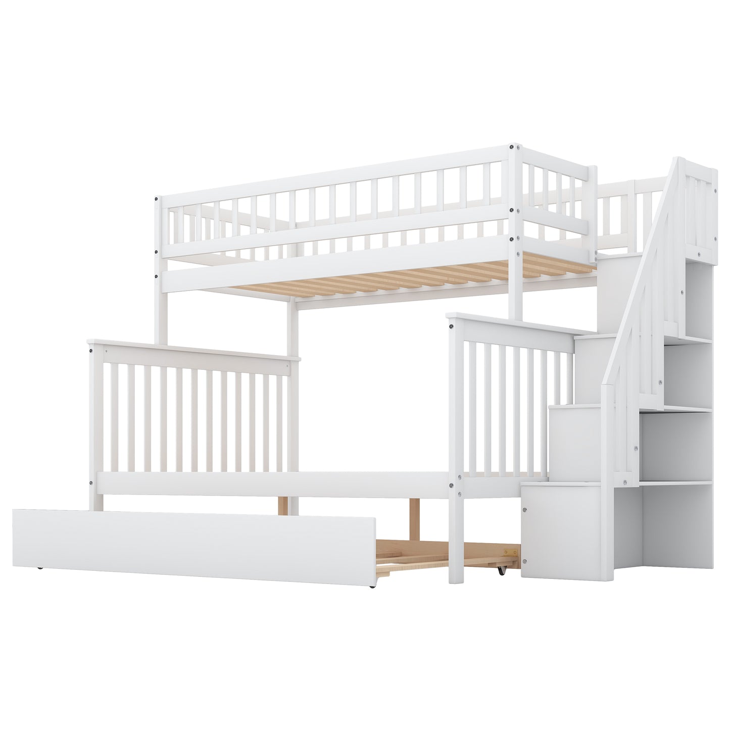 Twin Over Full Bunk Bed with Trundle & Staircase