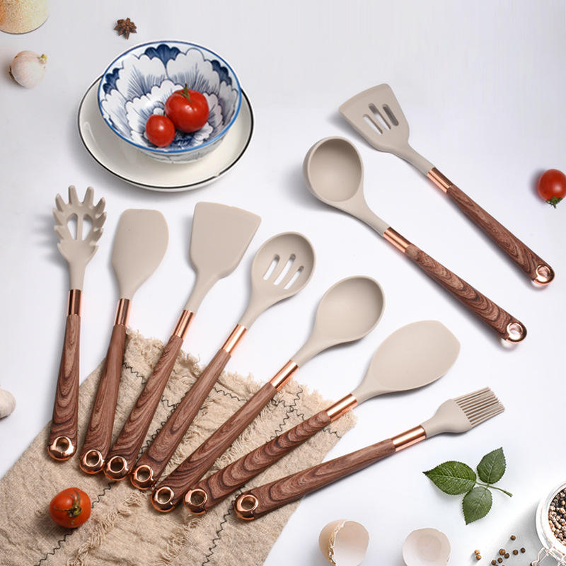 Silicone Kitchen Utensil Set with Wooden Handles