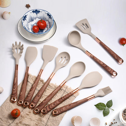 Silicone Kitchen Utensil Set with Wooden Handles