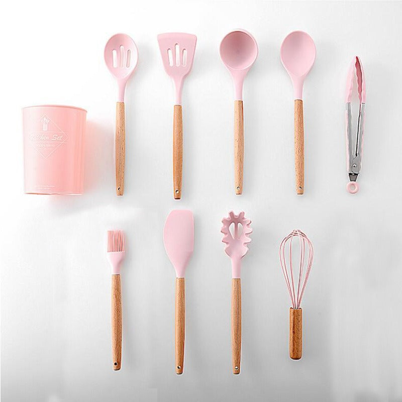 Silicone Cooking Utensils Set Wooden