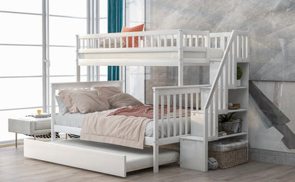 Twin Over Full Bunk Bed with Trundle & Staircase