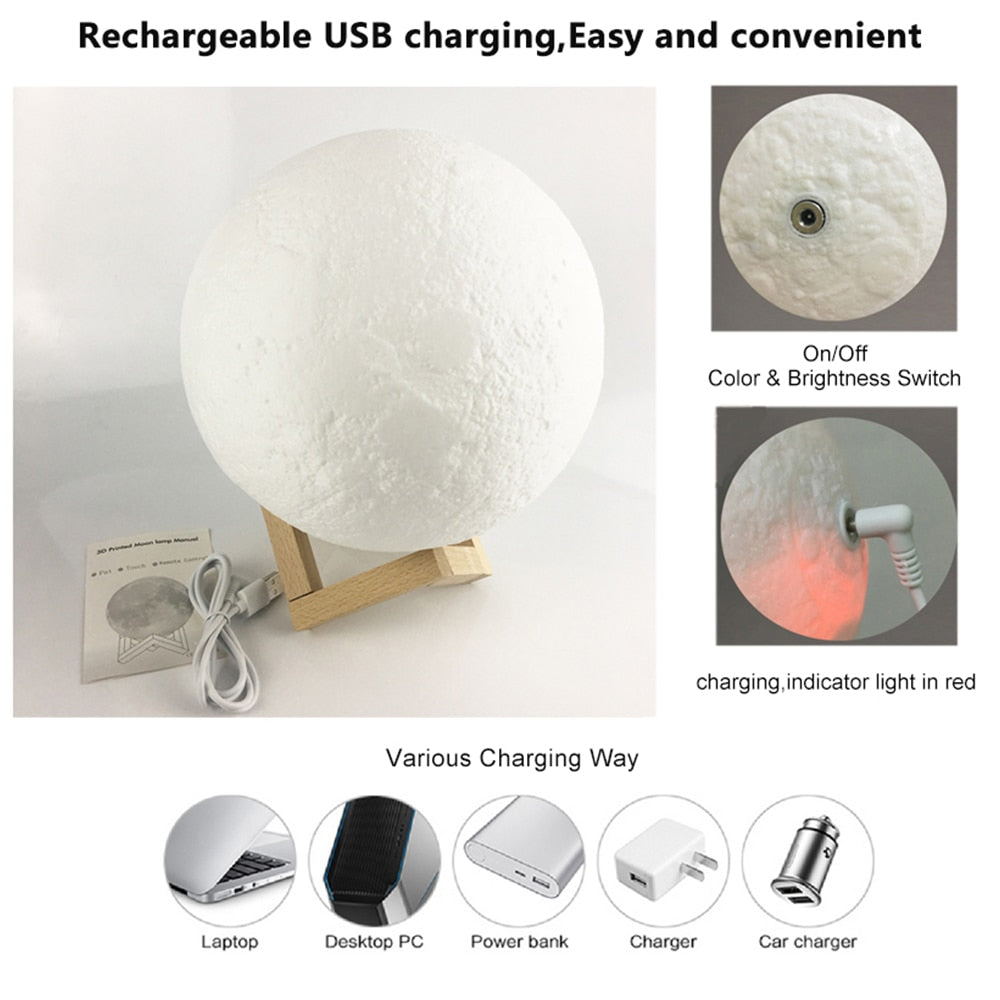 3D Touch Moon LED Night Lamp