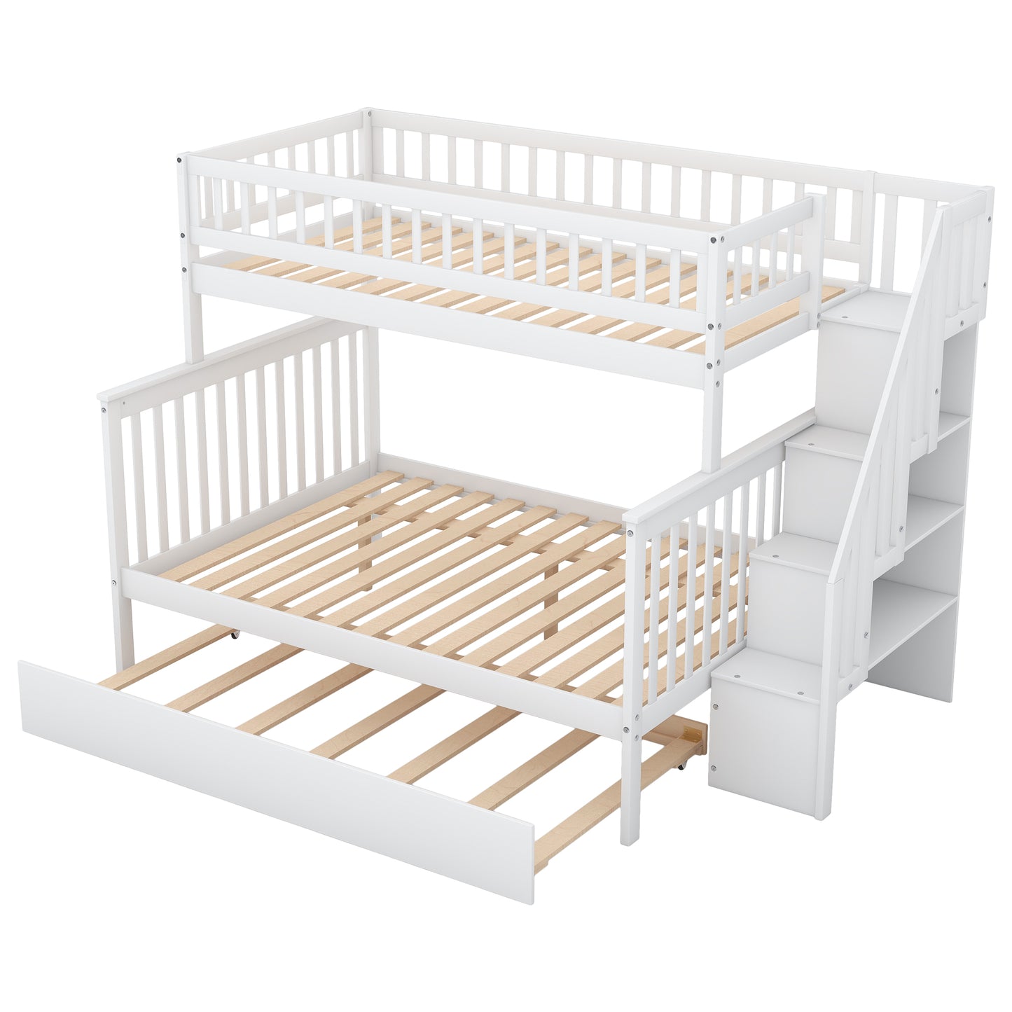 Twin Over Full Bunk Bed with Trundle & Staircase